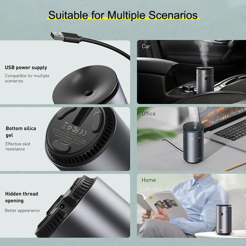 BASEUS CAR DIFFUSER HUMIDIFIER – AUTO AIR PURIFIER & AROMATHERAPY FRESHENER WITH LED LIGHT