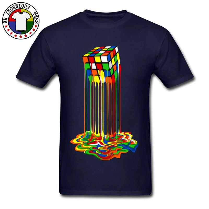 Rainbow Abstraction Melted Image Cotton T-Shirt for Men – Vibrant, Comfortable, and Stylish