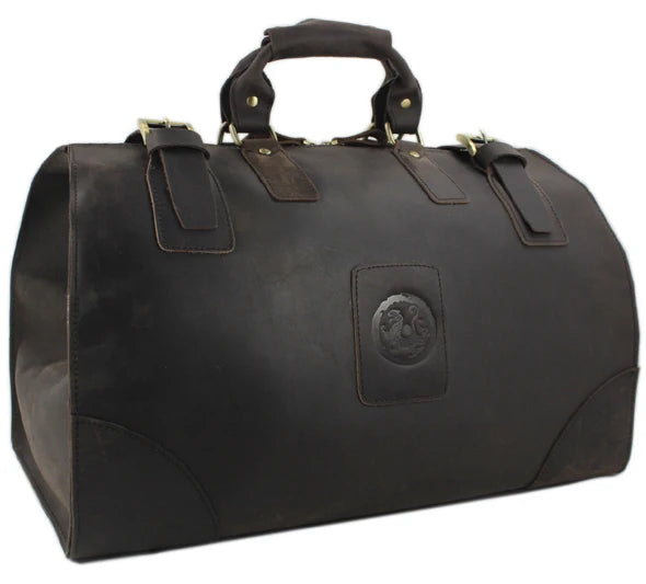 MUNUKI Vintage Crazy Horse Leather Travel Duffle Bag | Large Genuine Leather Weekend Tote