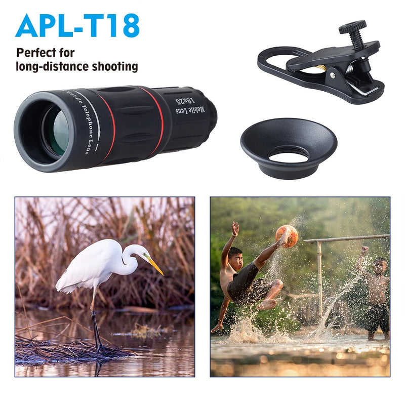 APEXEL 18X Zoom Mobile Telescope Lens with Tripod & Clip for Smartphones | HD Telephoto Camera Lens