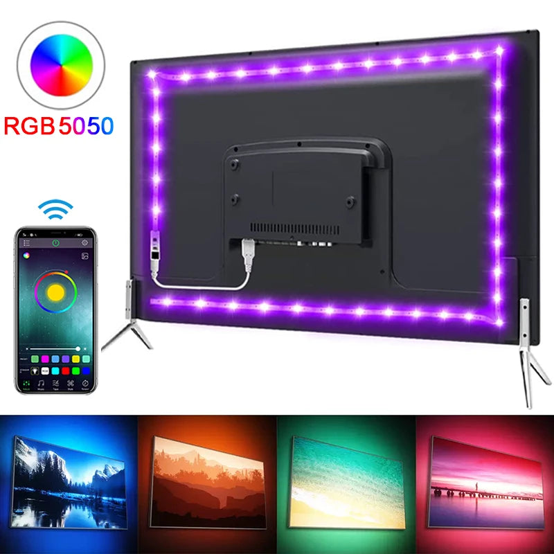 RGB 5050 LED Strip Light - Bluetooth App Controlled 5V USB Flexible Tape for TV Backlight Decor