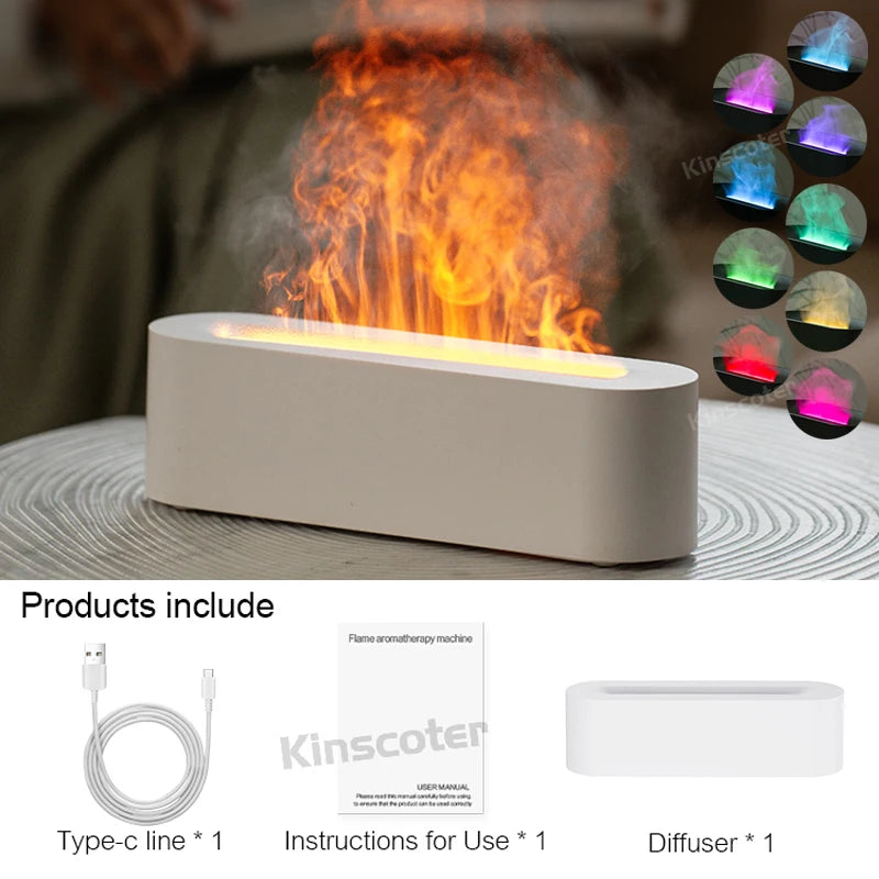 KINSCOTER Essential Oil Diffuser with Flame Effect, Ultrasonic Humidifier, RGB Night Light