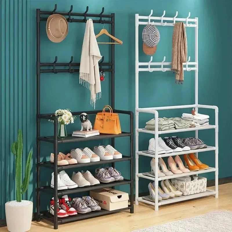 Multi-Layer Shoe Rack & Clothes Hanger – DIY Floor-Standing Storage Organiser for Living Room