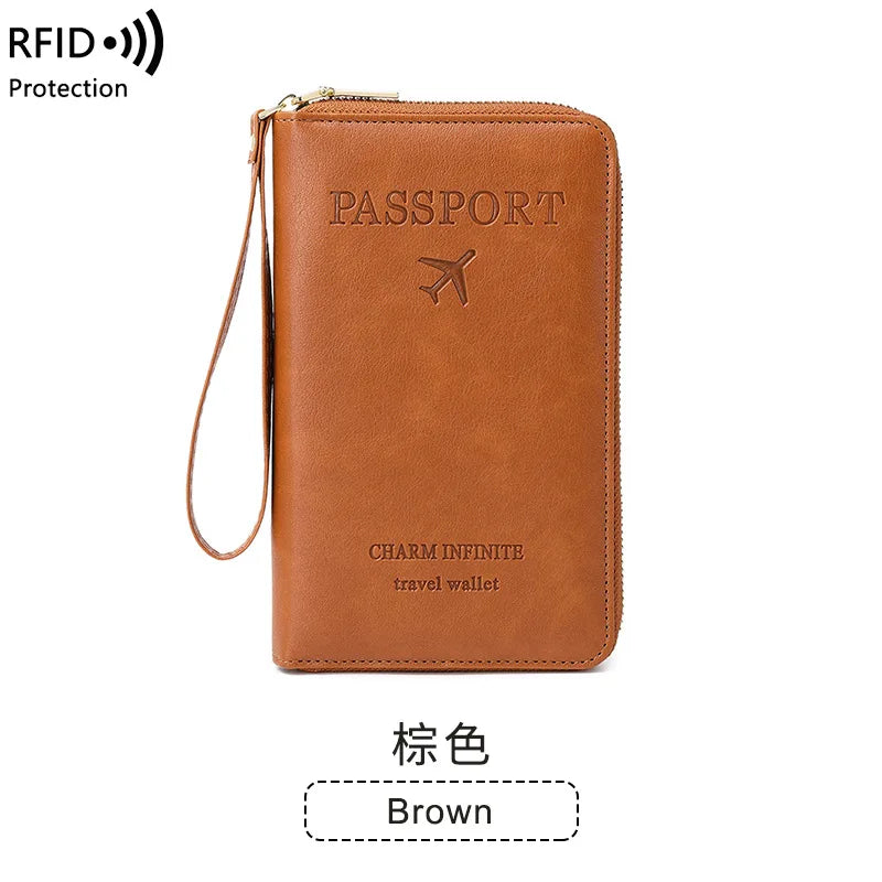 New Leather Passport Cover RFID Blocking Wallet | Travel Essentials Zipper Phone Bag