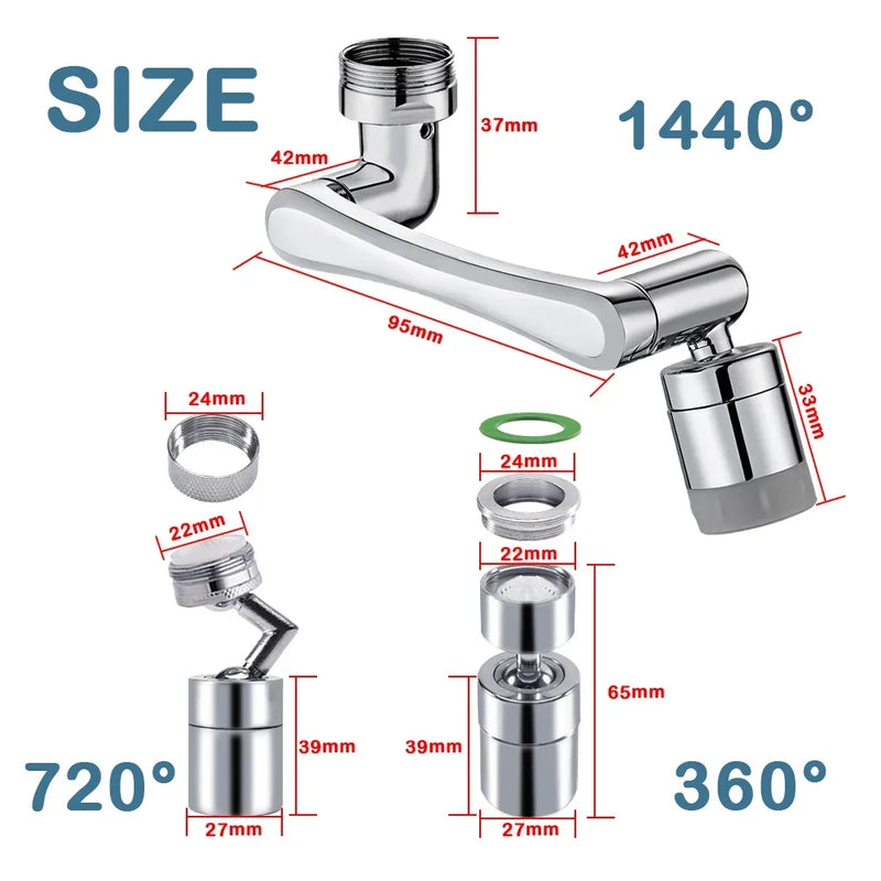 1080° Rotatable Faucet Nozzle – Universal Water-Saving Sprayer with 1440° Splash Filter for Kitchen & Bathroom