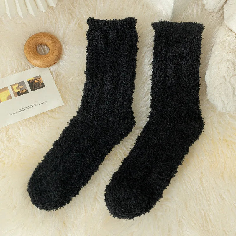 Autumn Winter Coral Velvet Cat Claw Socks – Warm Middle Tube Sleep & Floor Socks for Women Girls