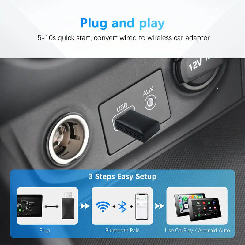 2-in-1 Wireless CarPlay & Android Auto Adapter – Plug & Play USB Converter for OEM Car Stereo