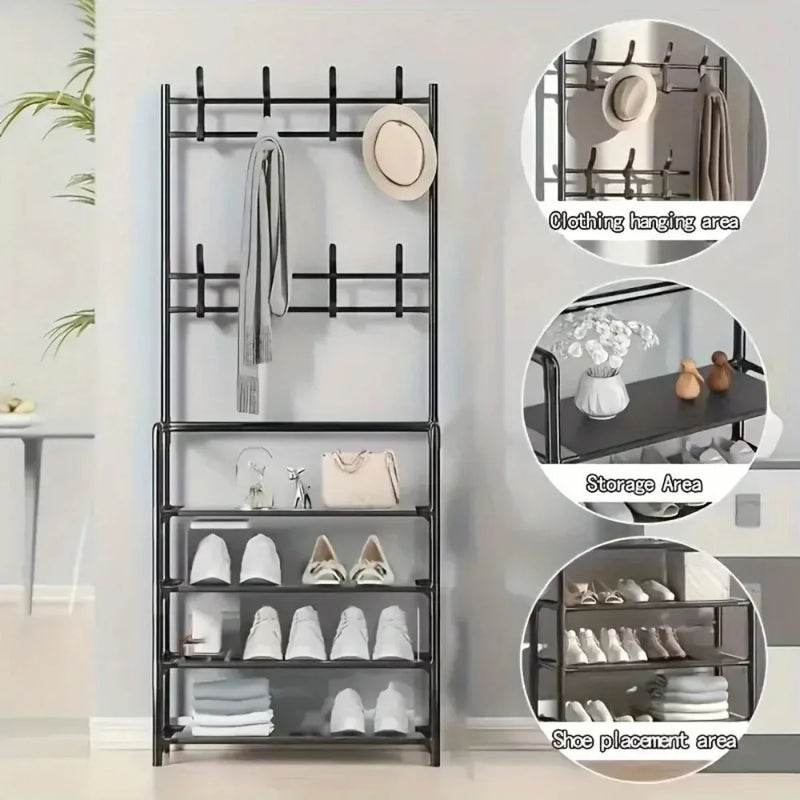 Multi-Layer Shoe Rack & Clothes Hanger – DIY Floor-Standing Storage Organiser for Living Room