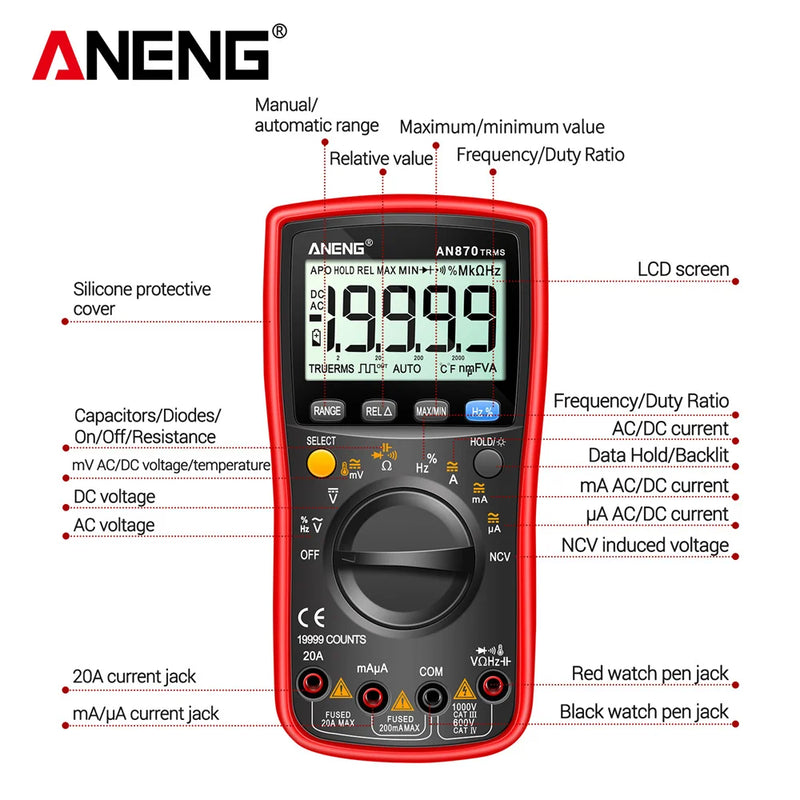 ANENG AN870 Digital Multimeter 19999 Counts True RMS AC/DC Voltage Tester Professional Voltimetro