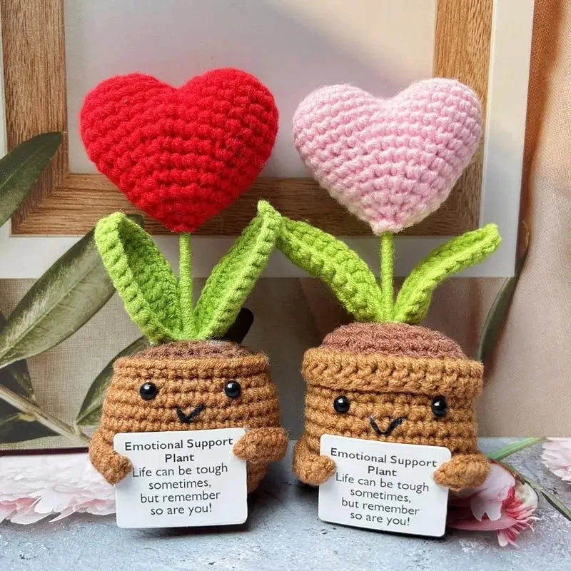 Positive Energy Heart Flower Hand-Woven Knitted Doll for Home Décor, Desk Ornament & Gifts