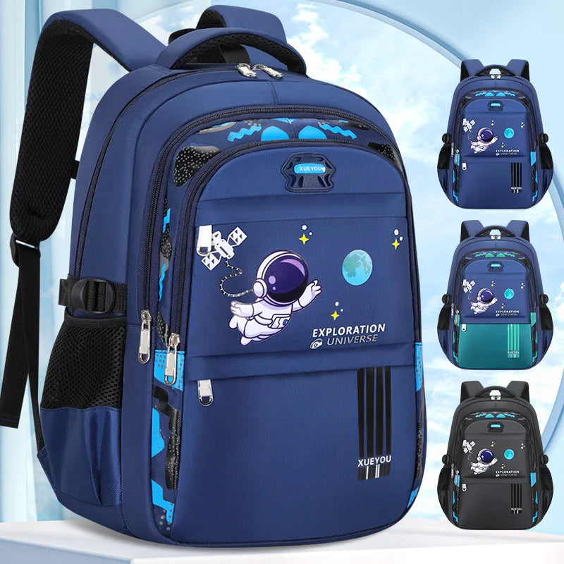 Astronaut Themed Kids Backpack for Boys – Waterproof School Bag for Primary, Zipper Closure