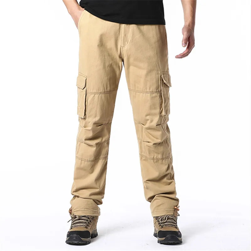 Large Pocket Loose Overalls for Men - Tactical Cotton Cargo Jogging Pants with Elastic Waist