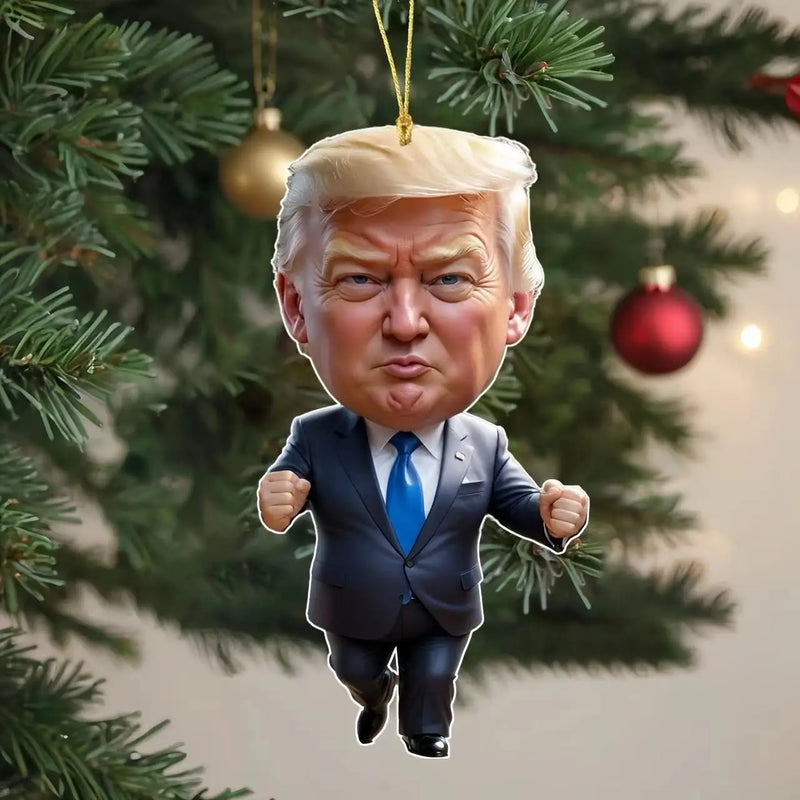 Trump-Inspired Acrylic Christmas Ornament for Car and Tree - Funny Holiday Gift Pendant