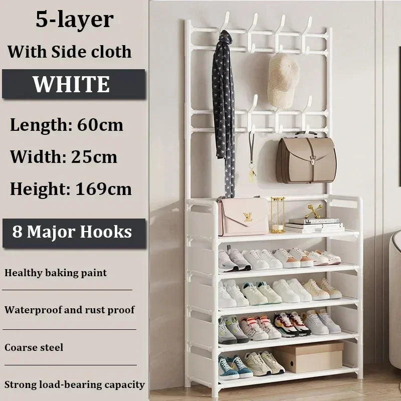 Multi-Layer Shoe Rack & Clothes Hanger – DIY Floor-Standing Storage Organiser for Living Room