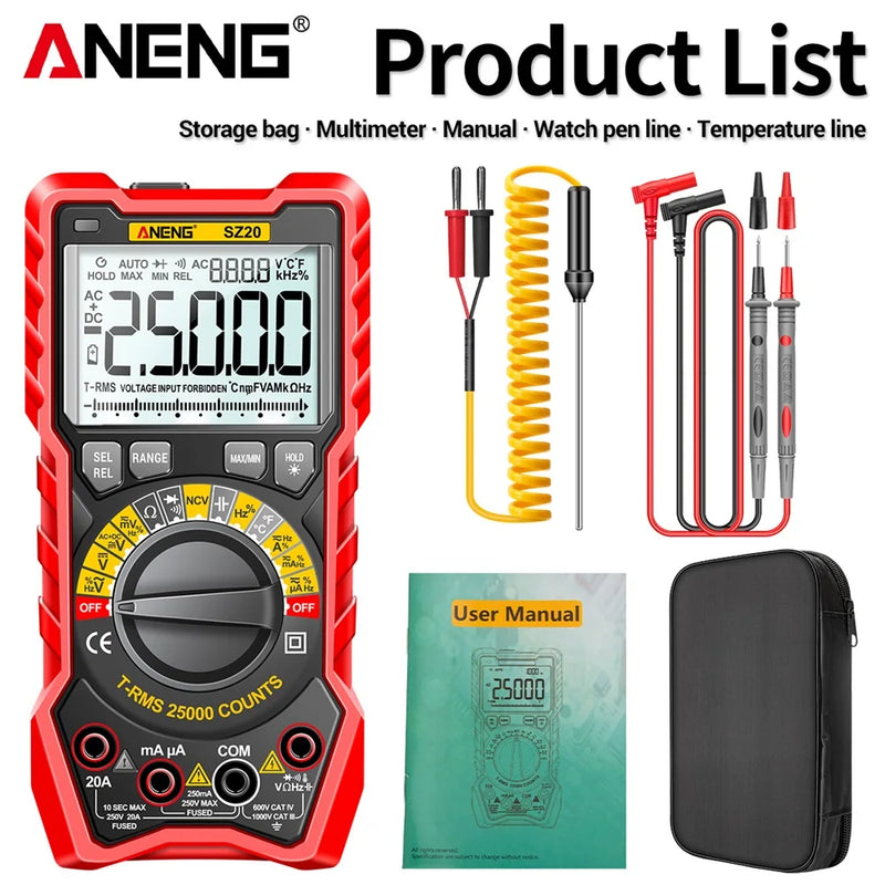 ANENG SZ20 Digital Multimeter – 25000 Counts Smart Manual Range Tester, True RMS AC/DC Voltmeter