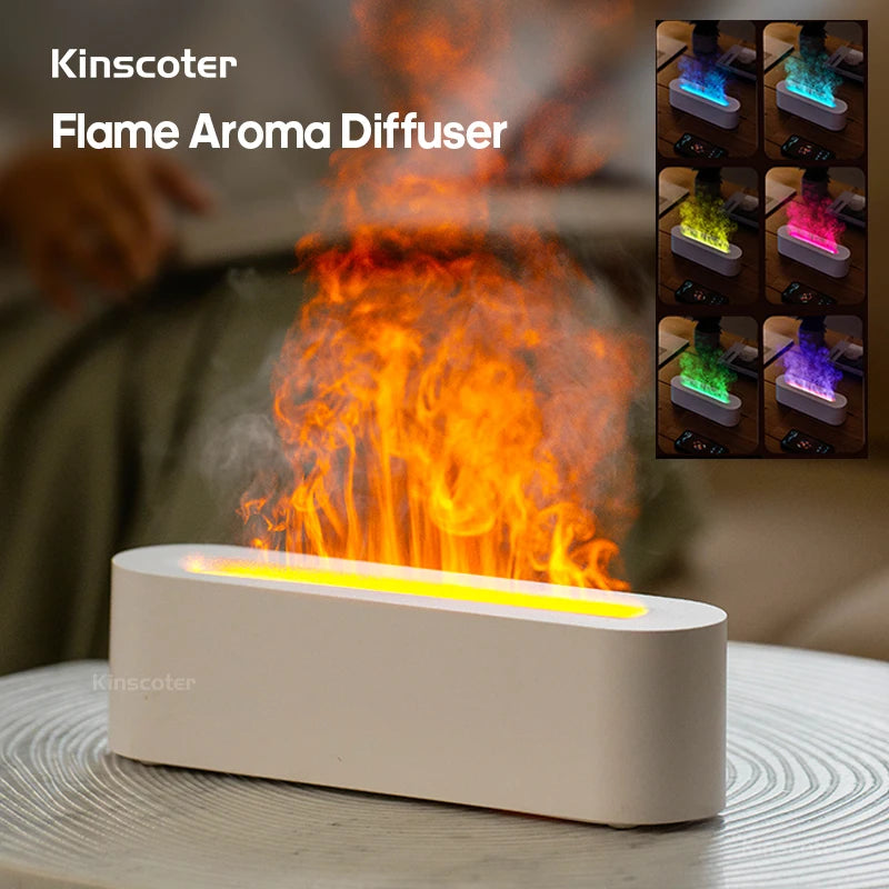 KINSCOTER Essential Oil Diffuser with Flame Effect, Ultrasonic Humidifier, RGB Night Light