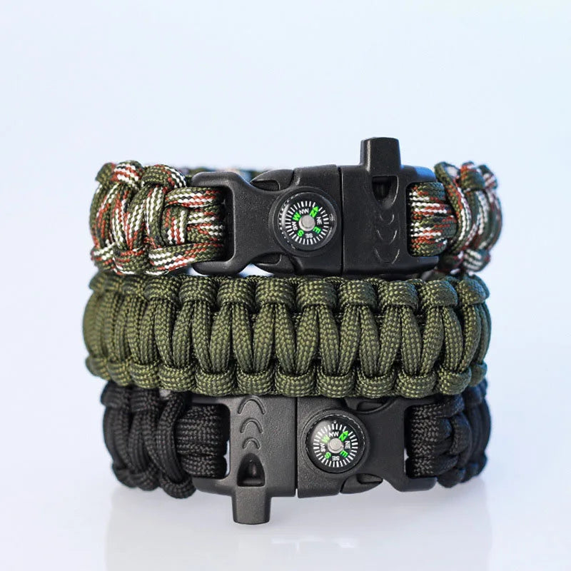 Multifunctional Paracord Survival Bracelet with Whistle, Compass for Outdoor Travel, Camping & Hiking