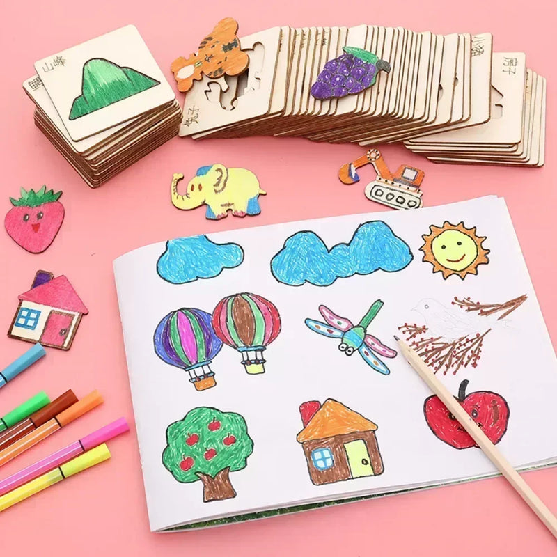 20pcs Kids Wooden Drawing Stencils – Montessori Educational DIY Painting Toys for Children’s Gifts