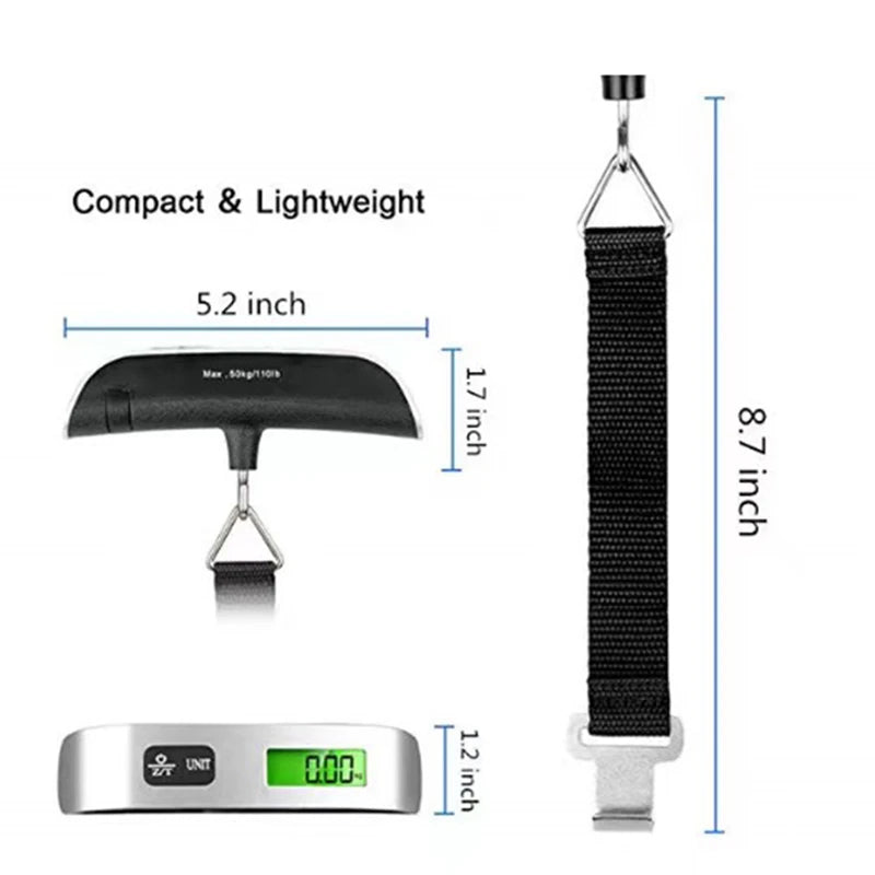 Portable Digital Luggage Scale 110lb/50kg LCD Display Travel Weighing Tool for Baggage