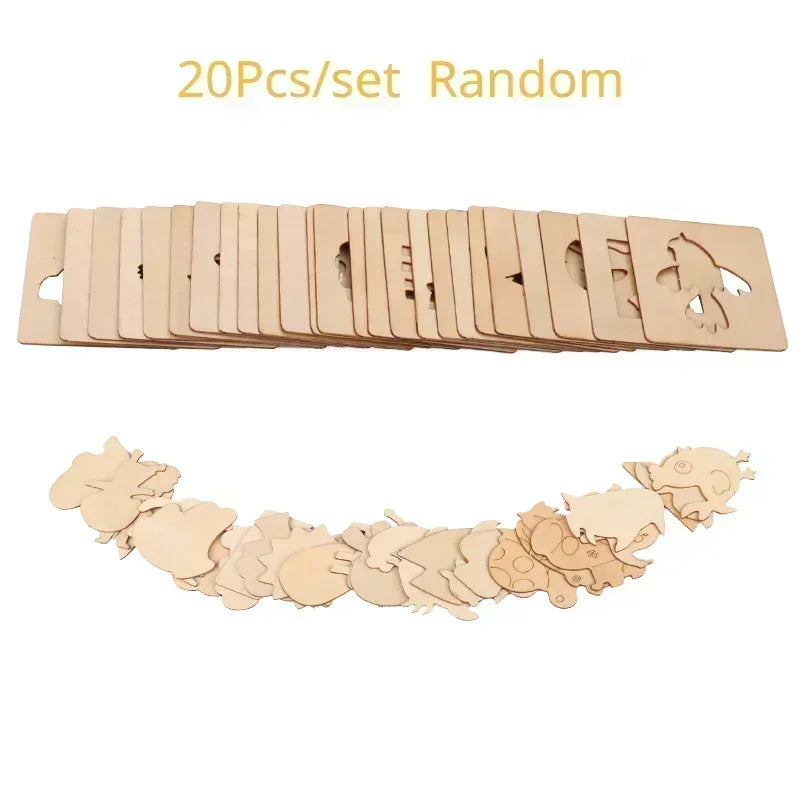 20pcs Kids Wooden Drawing Stencils – Montessori Educational DIY Painting Toys for Children’s Gifts