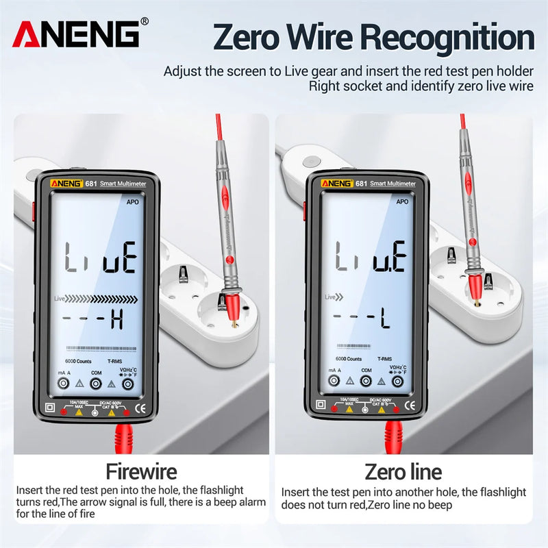 ANENG 681 Rechargeable Digital Multimeter – 6000 Counts, True RMS, Non-Contact Voltage Tester, LCD Display