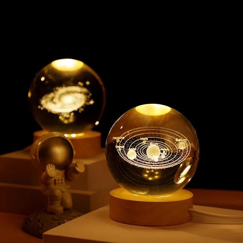 3D Moon Crystal Ball Night Light - Galaxy Solar System Saturn Glass Globe for Home Decoration