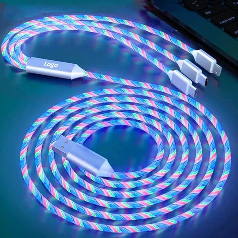 NNBILI LED Glowing 3-in-1 USB Fast Charging Cable – Luminous Type-C, Micro USB & Lightning Charger