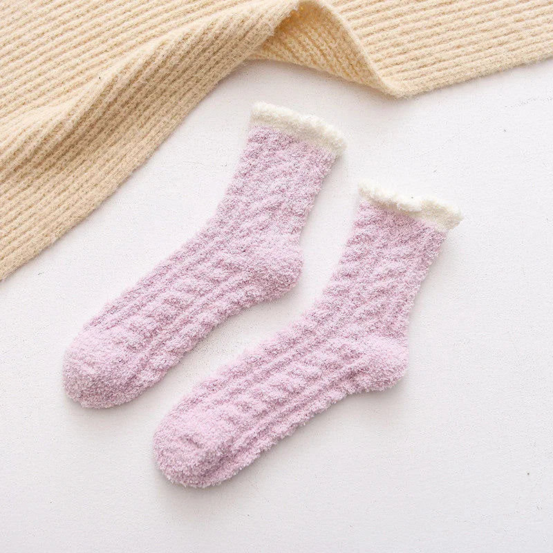 Autumn Winter Coral Velvet Cat Claw Socks – Warm Middle Tube Sleep & Floor Socks for Women Girls