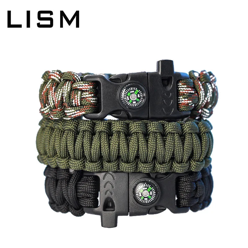 Multifunctional Paracord Survival Bracelet with Whistle, Compass for Outdoor Travel, Camping & Hiking