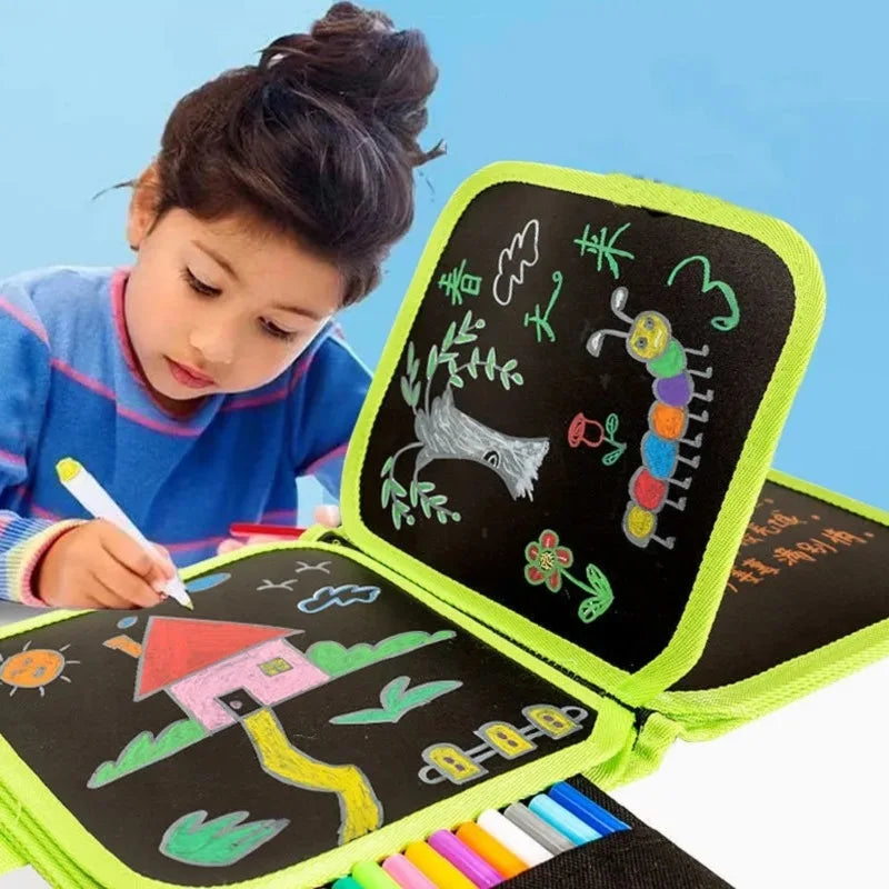 6-Sided Magic Drawing Blackboard for Kids – Educational Toy with 3 Chalk Pens, Erasable Boards