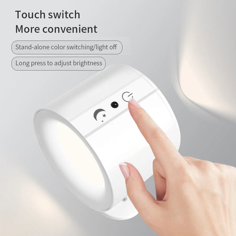 360° Rotatable LED Wall Sconce with Touch Control, Rechargeable Double Head Night Light for Bedroom