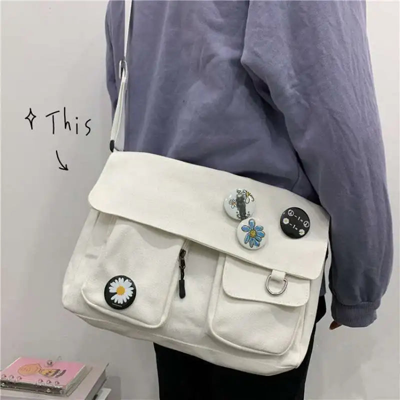 Cute Canvas Shoulder Bag for Women – Harajuku Crossbody Pouch Messenger Bag for Girls