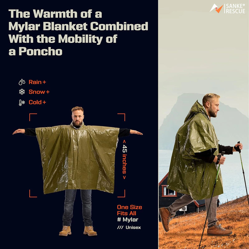 Emergency Waterproof Rain Poncho – Disposable Thermal Survival Blanket for Camping, Hiking & Outdoors