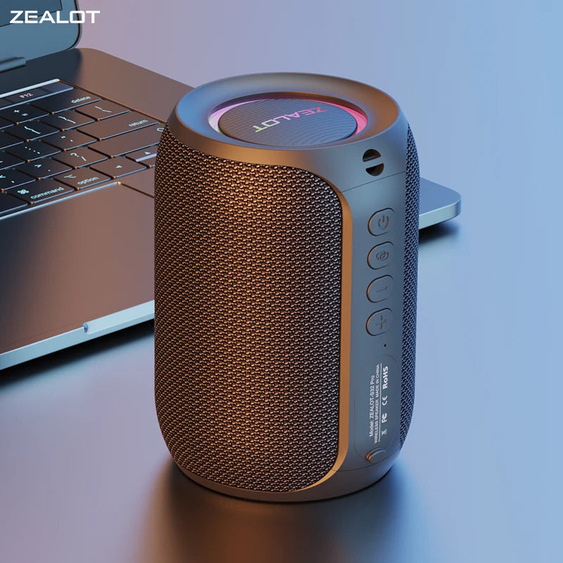 Zealot S32 Pro Bluetooth Speaker – Powerful Bass, LED Lights, Waterproof, Wireless Outdoor Subwoofer