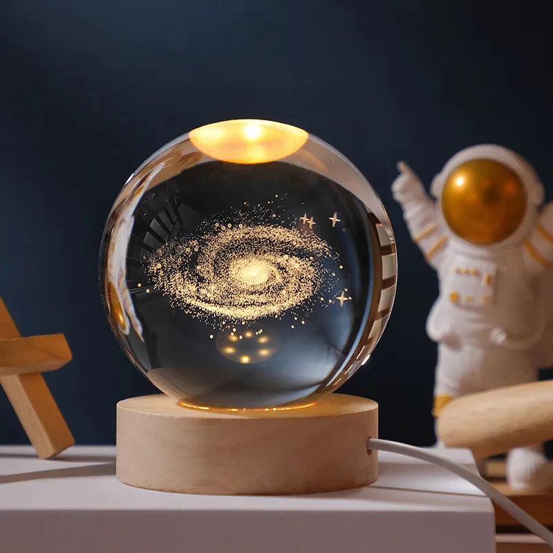 3D Moon Crystal Ball Night Light - Galaxy Solar System Saturn Glass Globe for Home Decoration