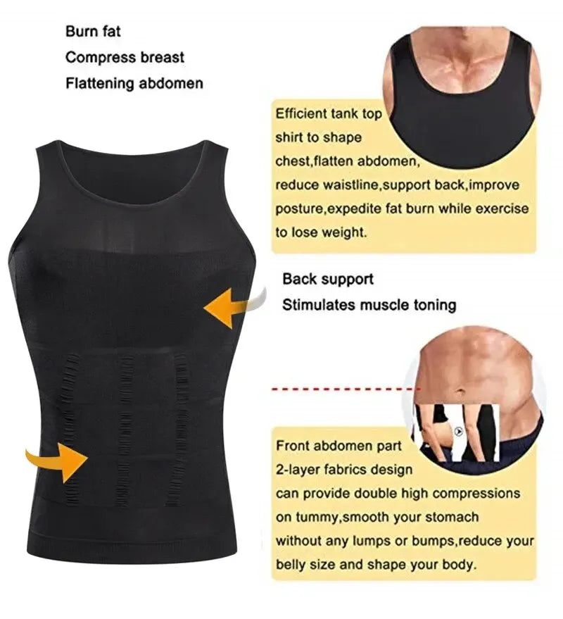 YBFDO Men's Slimming Compression Vest – Seamless Body Shaper, Waist Trainer, Belly Control Undershirt