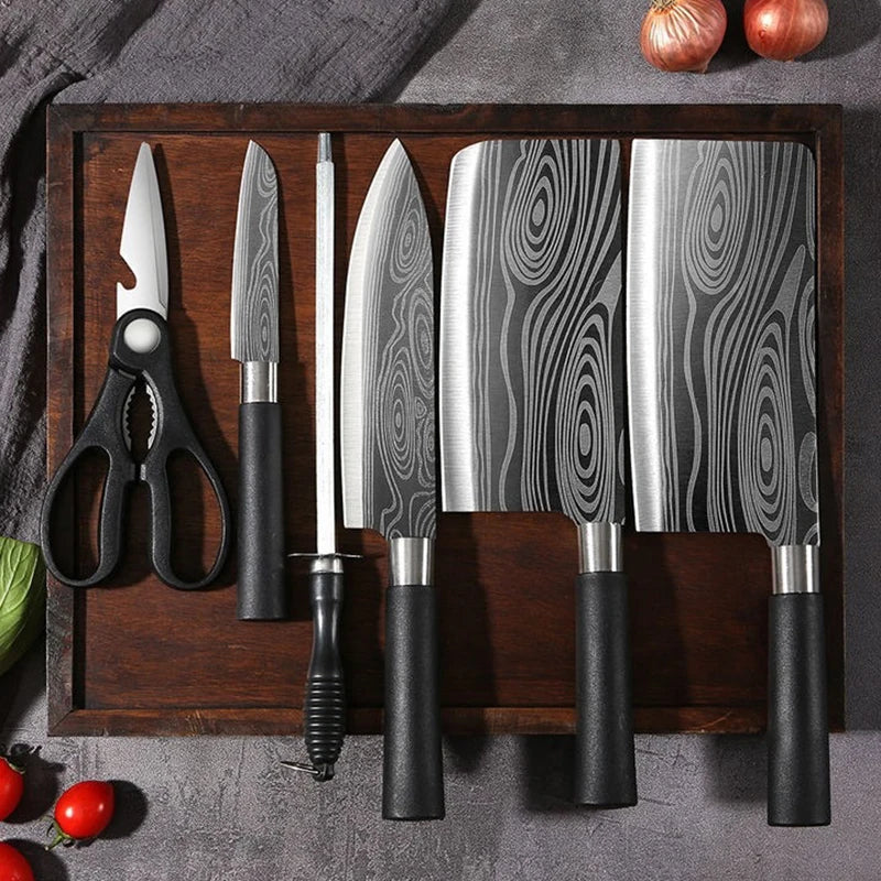 Professional Damascus Kitchen Knife Set – Chef Knife, Scissors & Sharpener, Stainless Steel Blades