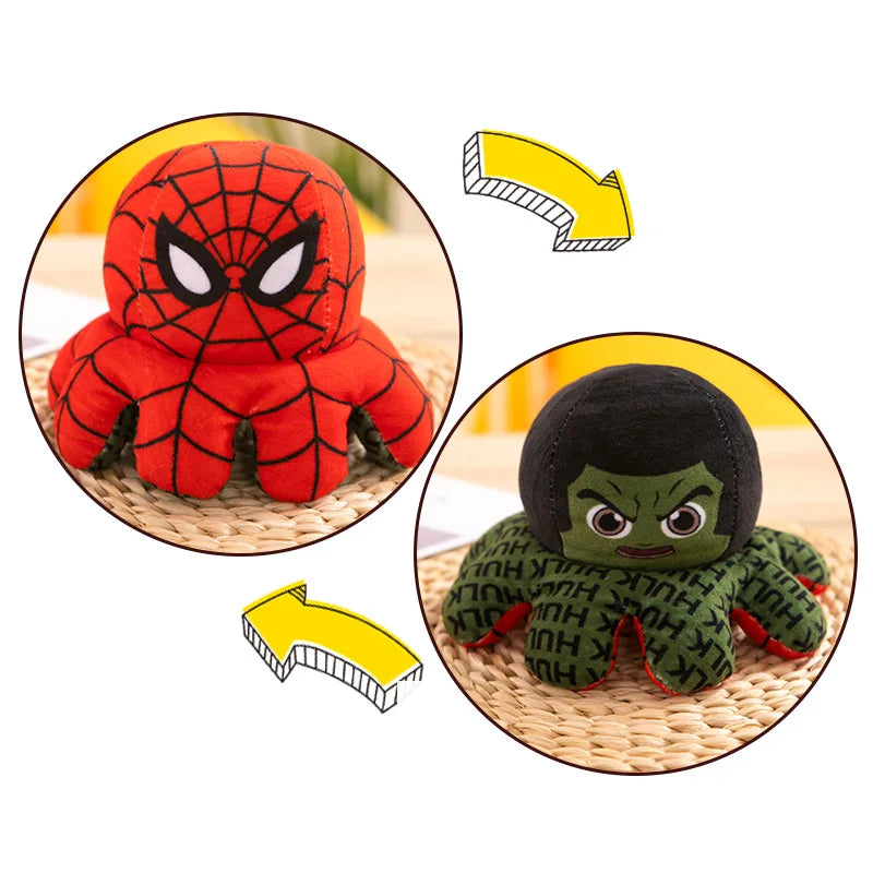 Hot Marvel Plush Doll – Reversible Avengers Toys: Spiderman, Iron Man, Hulk & Captain America