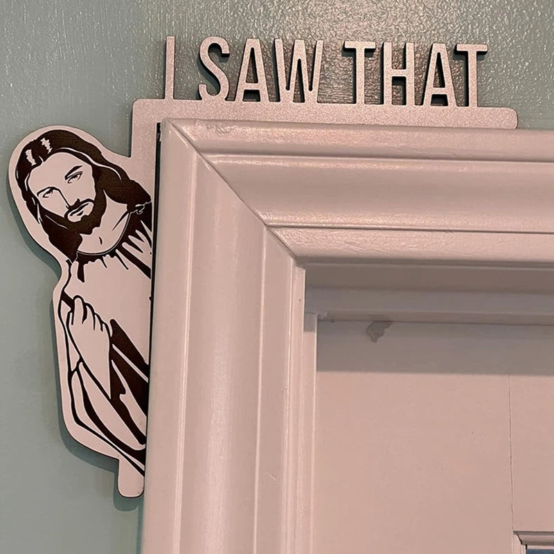 "Funny Jesus Door Hanger – 'I Saw That' Creative Wooden Home Décor Sign for Doors or Walls"