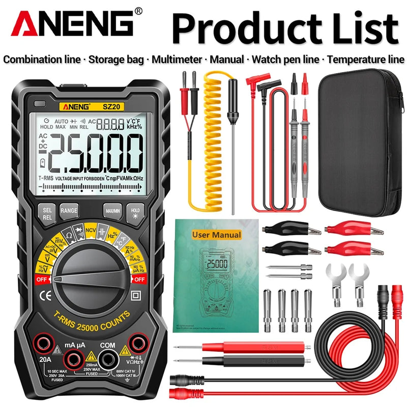 ANENG SZ20 Digital Multimeter – 25000 Counts Smart Manual Range Tester, True RMS AC/DC Voltmeter