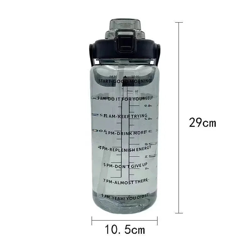 2L Sports Water Bottle with Time Marker – Large Capacity, Leakproof, Portable for Outdoor & Fitness