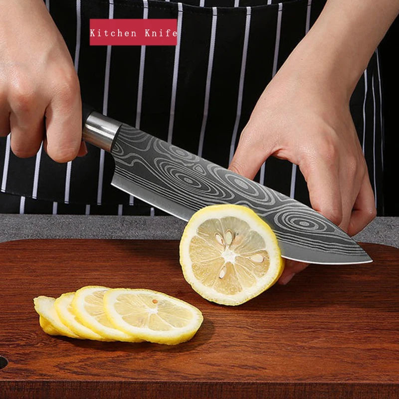 Professional Damascus Kitchen Knife Set – Chef Knife, Scissors & Sharpener, Stainless Steel Blades