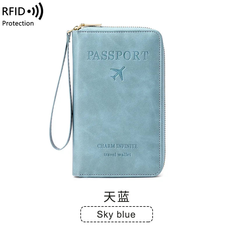 New Leather Passport Cover RFID Blocking Wallet | Travel Essentials Zipper Phone Bag