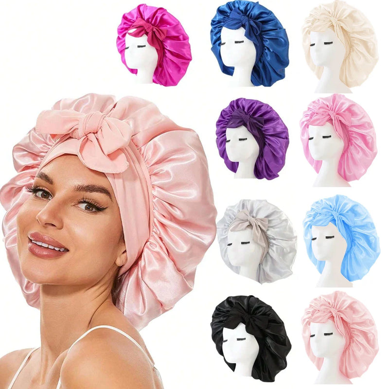 Adjustable Satin Silk Bonnet for Sleeping – Hair Protection with Tie Band for Women & Men, 16 Colours