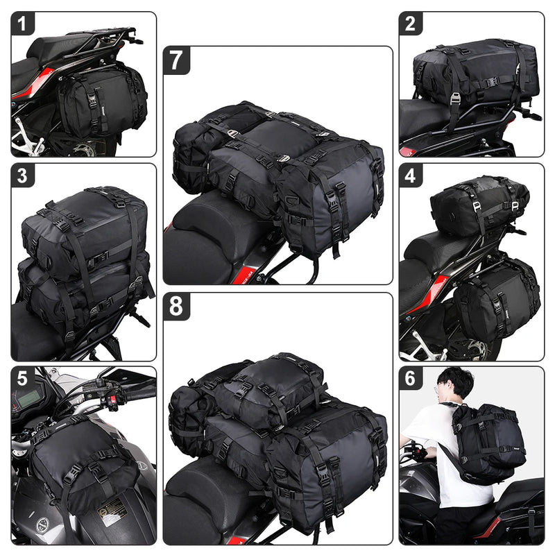 Rhinowalk Motorcycle Back Seat Bag – 10/20/30L Waterproof Saddle Bag, Multifunctional Backpack