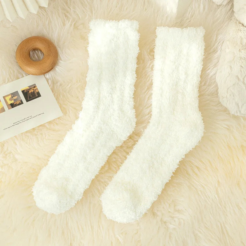 Autumn Winter Coral Velvet Cat Claw Socks – Warm Middle Tube Sleep & Floor Socks for Women Girls