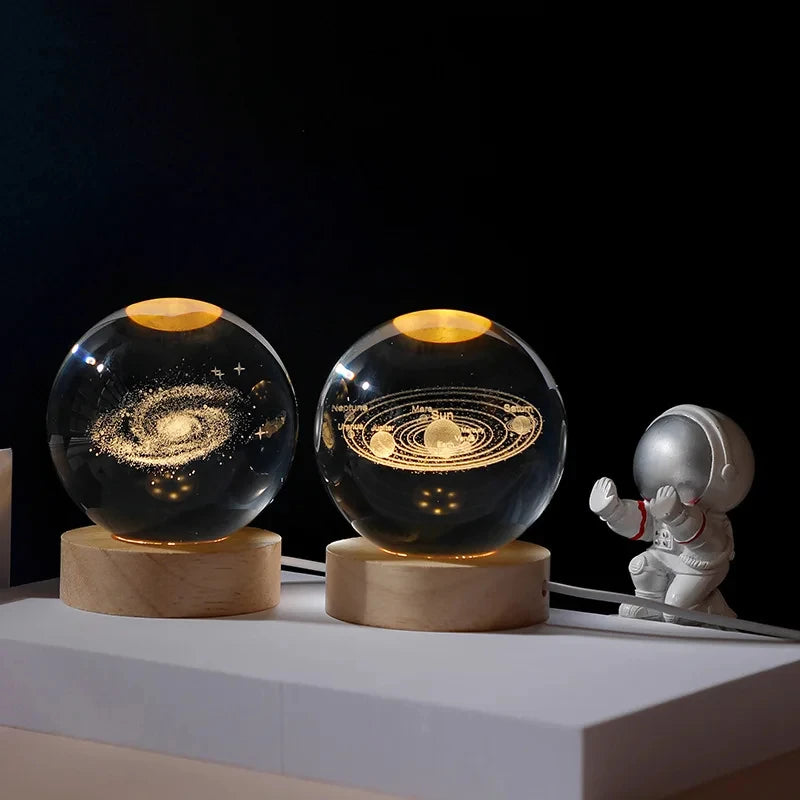 3D Moon Crystal Ball Night Light - Galaxy Solar System Saturn Glass Globe for Home Decoration