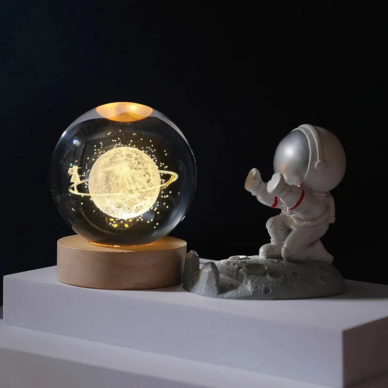 3D Moon Crystal Ball Night Light - Galaxy Solar System Saturn Glass Globe for Home Decoration