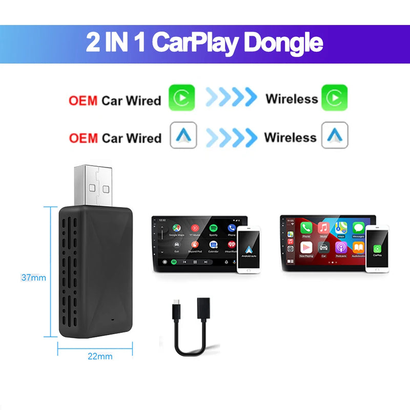 2-in-1 Wireless CarPlay & Android Auto Adapter – Plug & Play USB Converter for OEM Car Stereo