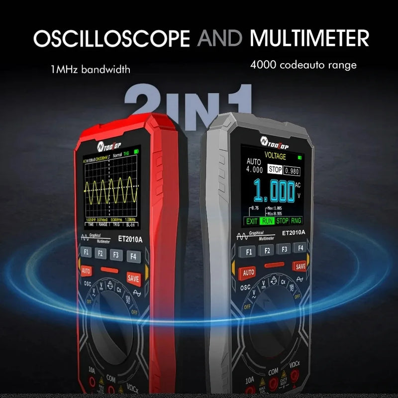 TOOLTOP ET2010A 2-in-1 Digital Oscilloscope Multimeter – 2.5Msps, 1MHz Bandwidth, Portable Tester